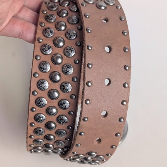 Brown Tan Harley Davidson Studded Genuine Leather Belt Sz:XS 28.5-32.5\